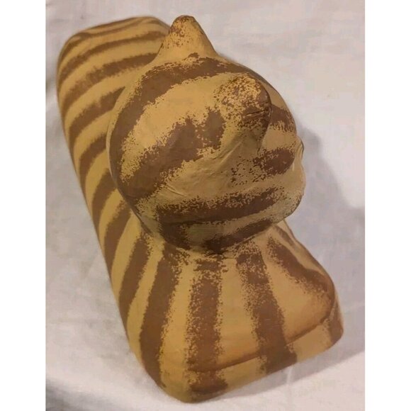 Cat Paper Mache Folk Art Hand Made Anthropomorphic Tabby Orange Kitty Primitive - Picture 5 of 16